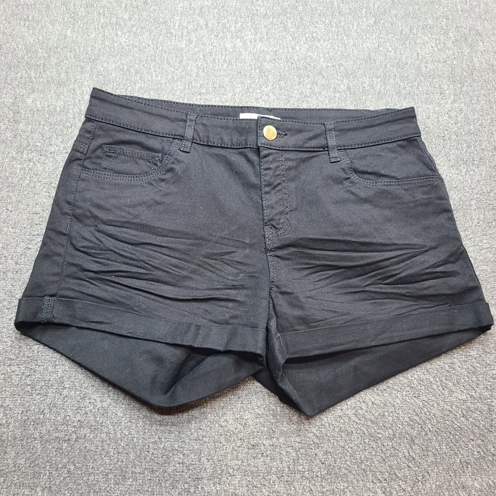 H&M Denim Shorts Womens 8 Black Excellent Cuffed Stretch Five Pocket Zip Fly